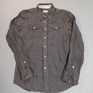 Bridge & Burn Men Medium Charcoal Gray Long Sleeve Button Down Shirt Dual Pocket